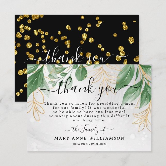 Foliage Funeral Food Thank You Card (Front/Back)