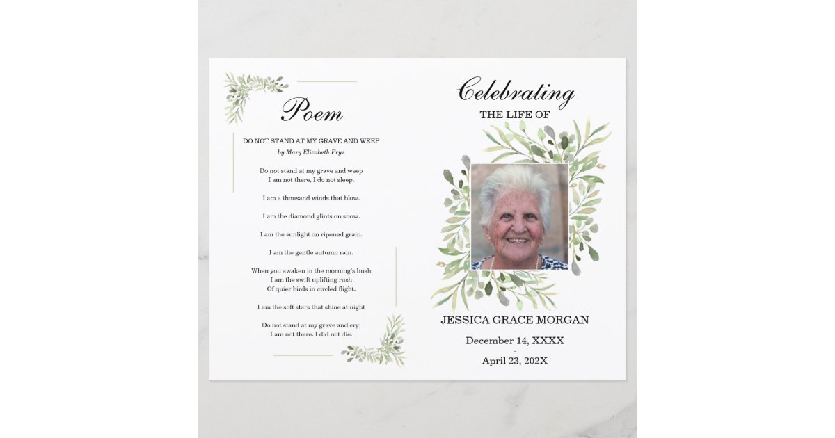 Foliage Funeral Program Template Zazzle