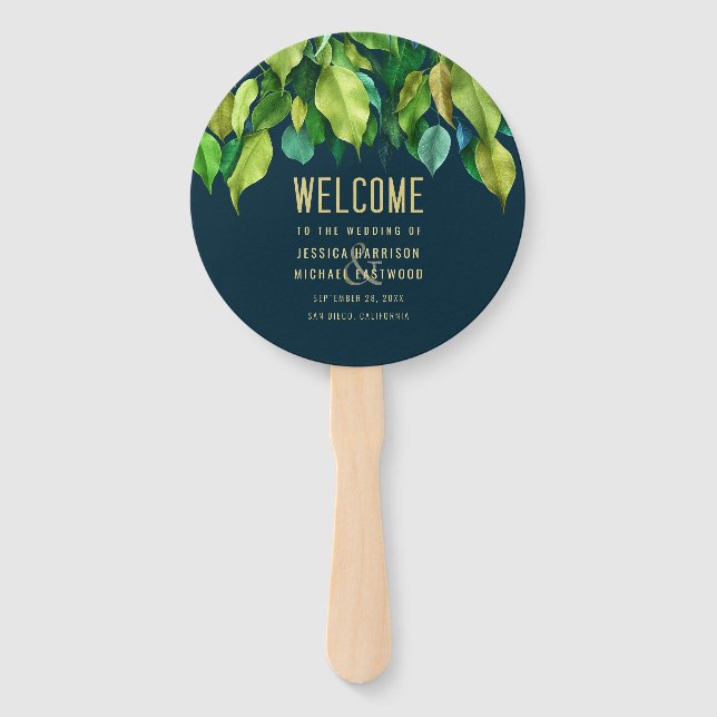 Foliage Garden Fall Leaves Greenery Modern Wedding Hand Fan (Front)