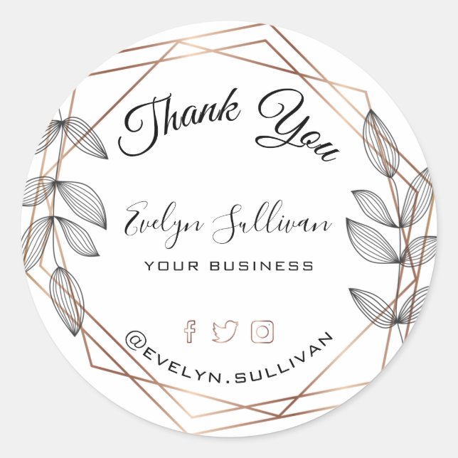  Foliage Geometric Frame Thank you Classic Round Sticker (Front)