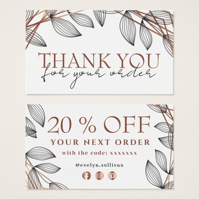 Foliage geometric frame thank you discount card (Front & Back)