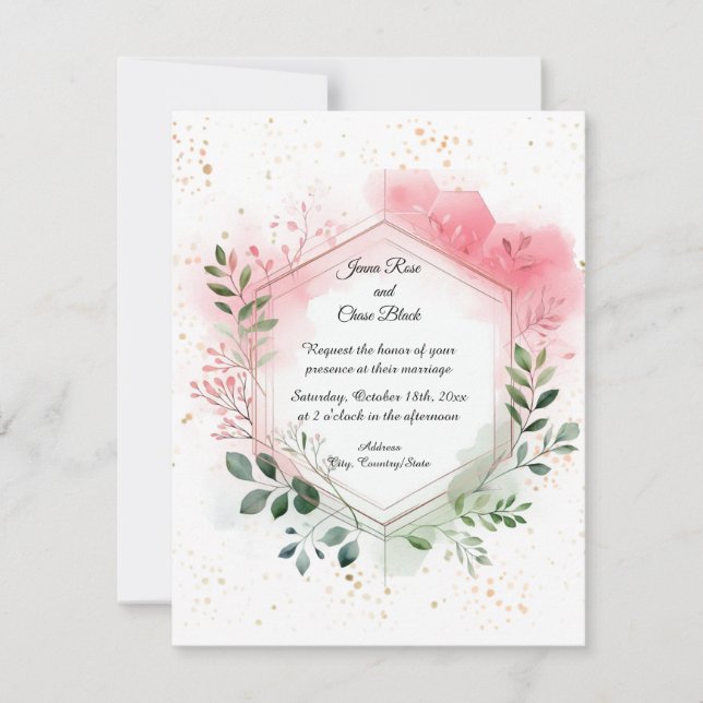 Foliage Geometric Wreath Wedding Invitation (Front)