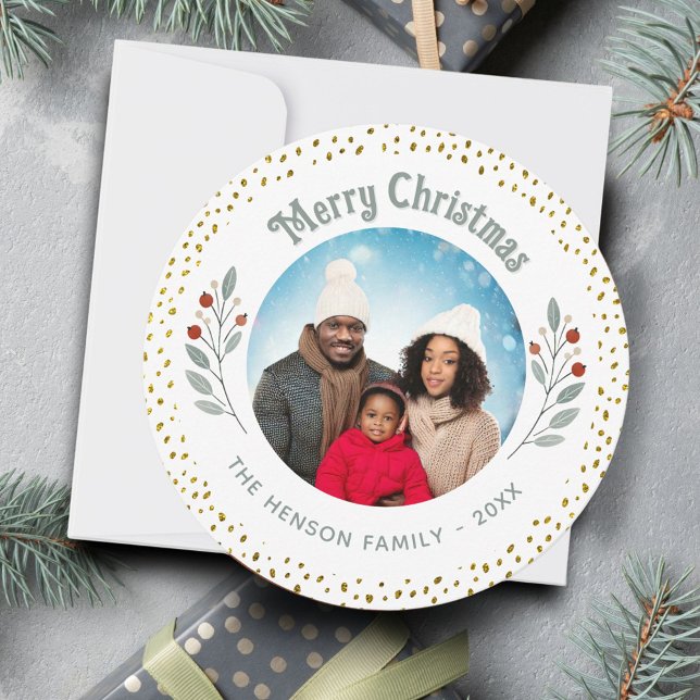 Foliage Glitter Christmas Family Photo  Holiday Card (Creator Uploaded)