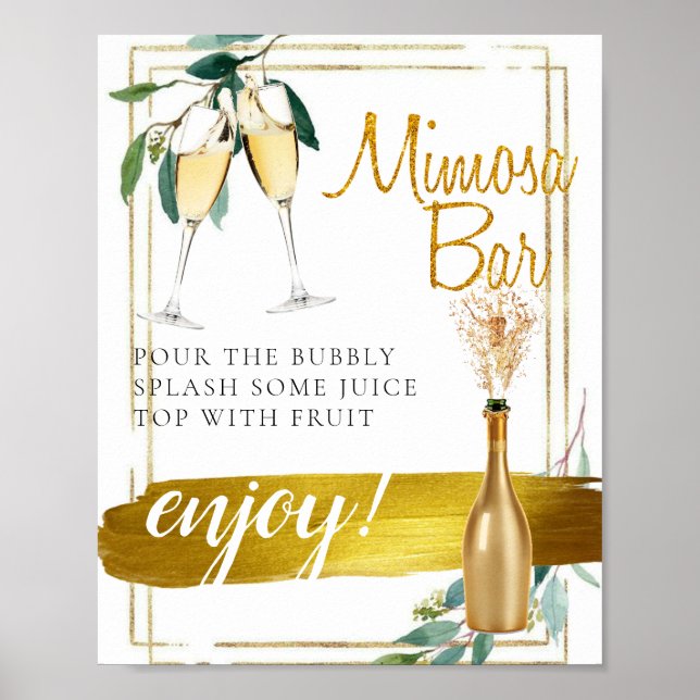 Foliage Gold Elegant Bridal Brunch Mimosa Bar Sign (Front)