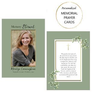 Foliage Gold Orthodox Photo Memorial Prayer Card