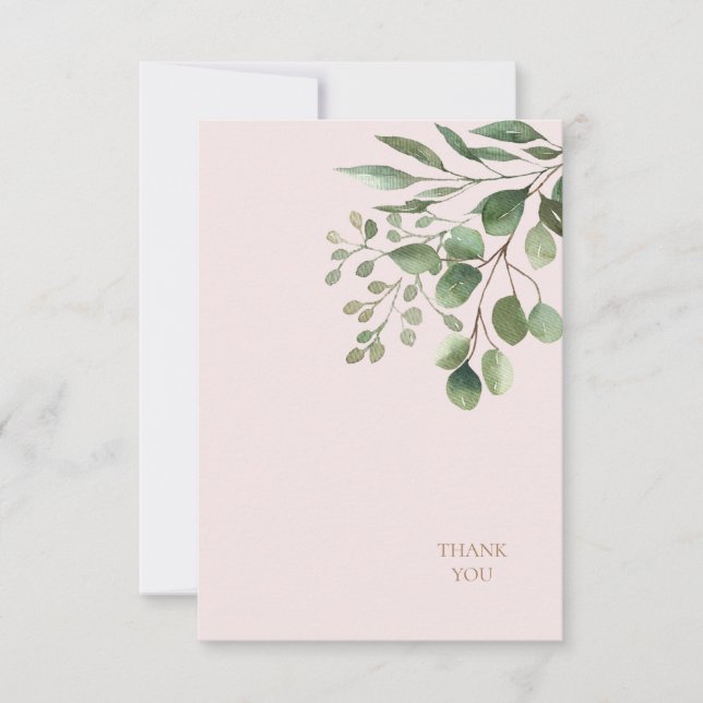 Foliage Gold Text Blush Wedding Thank You Card (Front)