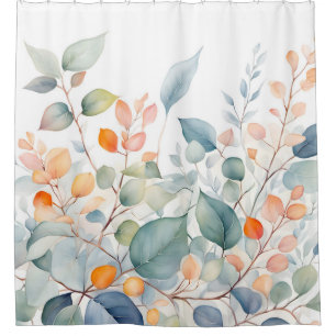 Foliage Green Blue Orange Leaves Shower Curtain