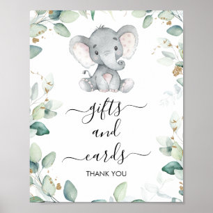 Foliage Green Gold Elephant Baby Shower Sign