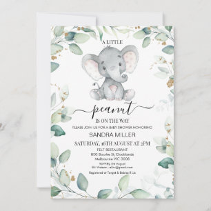 Foliage Green Gold Elephant Peanut Baby Shower Invitation