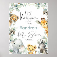 Foliage Green Gold Safari Baby Shower Welcome Sign