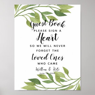 foliage green leaf heart guest book wedding