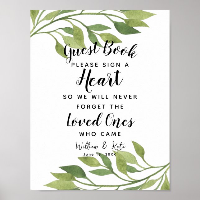 foliage green leaf heart guest book wedding (Front)