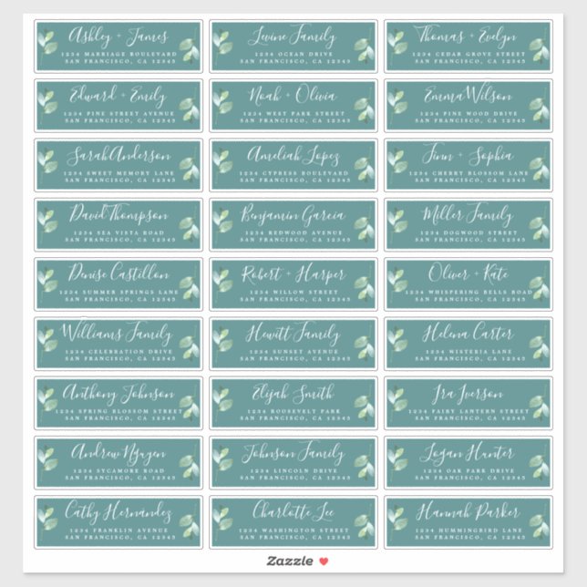 Foliage Green Wedding Guest Address Labels (Sheet)
