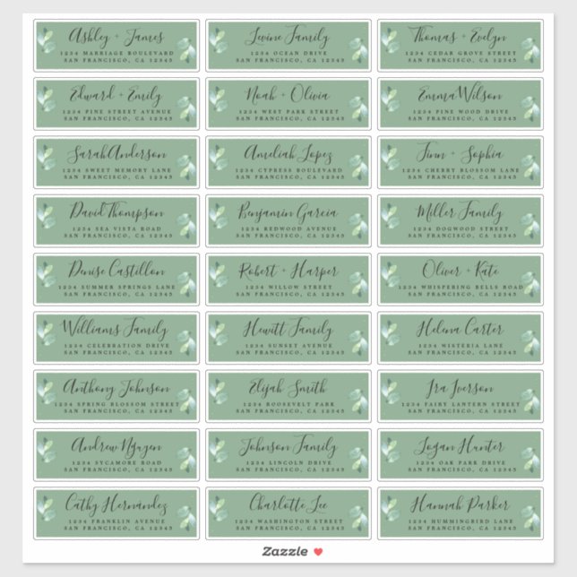 Foliage Green Wedding Guest Address Labels (Sheet)