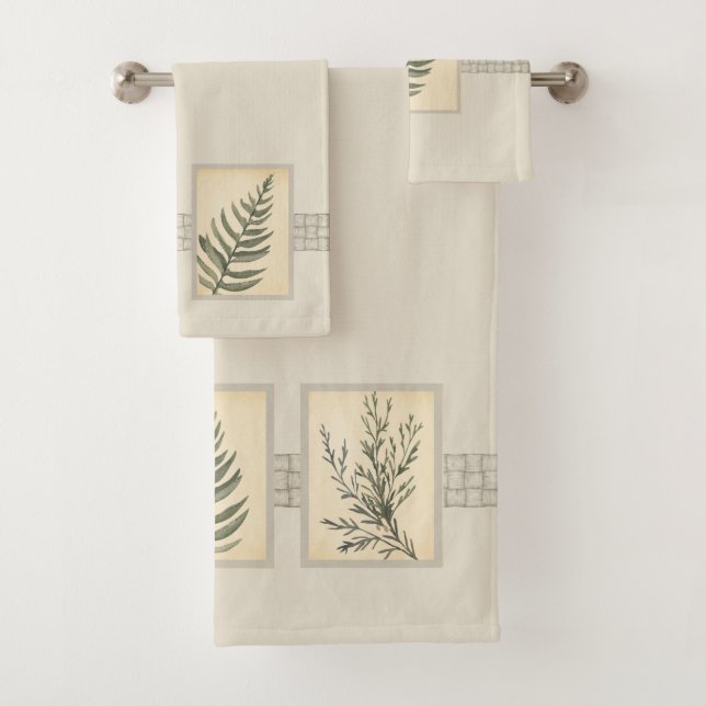 Foliage Greenery Leaf Neutral Beige Bath Towel Set (Insitu)