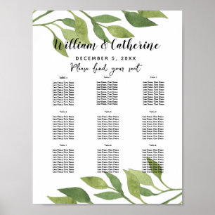Foliage greenery leaf Table plan party/wedding Poster