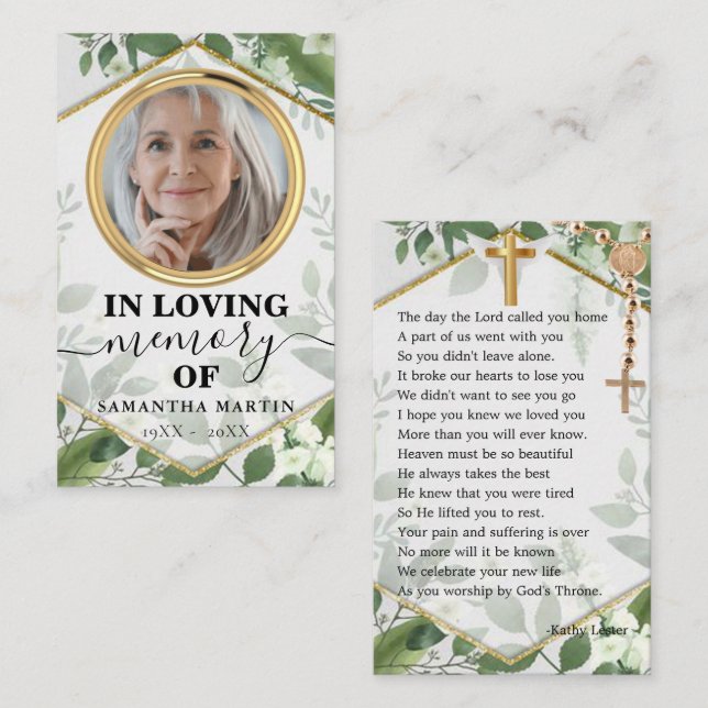 Foliage Greenery Memorial Prayer Photo Card (Front/Back)