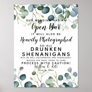 foliage greenery Open Bar wedding sign eucalyptus