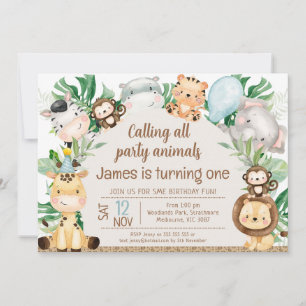 Foliage Hat Safari Arch Party Animals 1st Birthday Invitation