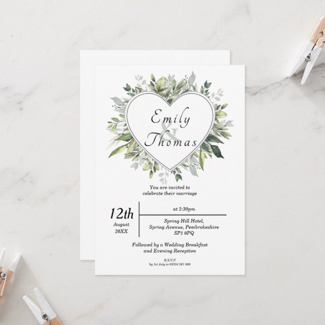 Foliage Heart Wedding Invitation (Front/Back In Situ)