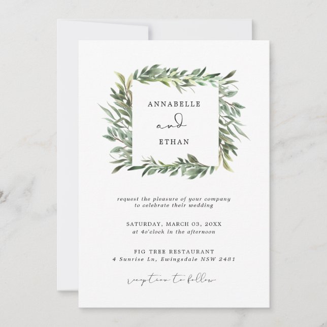 Foliage Leaf Frame Wedding Invitation (Front)