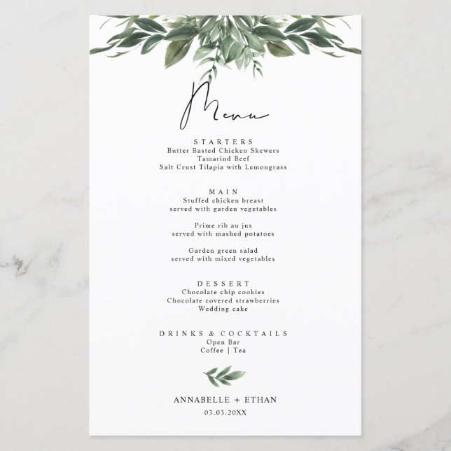 Foliage Leaf Menu Card (Front)