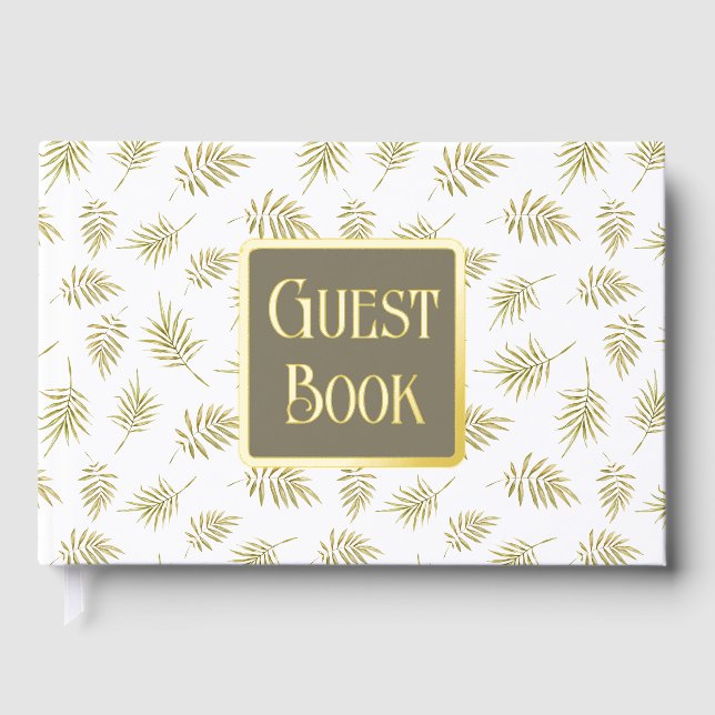 Foliage leaf pattern real foil country wedding guest book (Front)