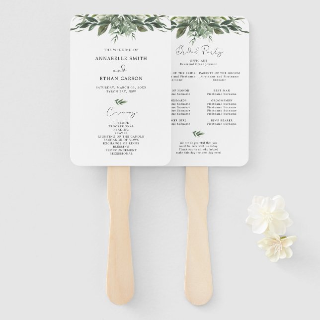 Foliage Leaf Wedding Ceremony Program Hand Fan (Front and Back)