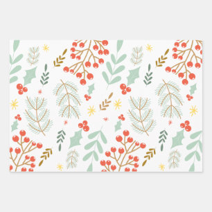 Foliage Leaves Berries Stars Pattern  Wrapping Paper Sheet