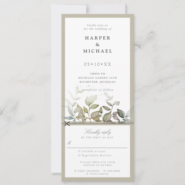 Foliage leaves wedding invite w rsvp attached (Front)