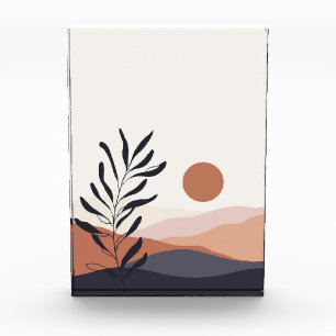 Foliage line art drawing with abstract shape Photo Block