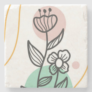 Foliage line with abstract shape stone coaster