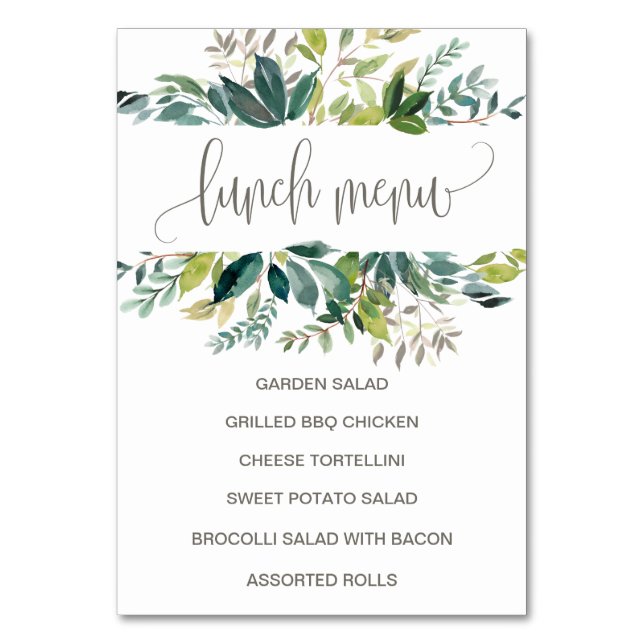 Foliage Lunch Menu Sign Table Number (Front)
