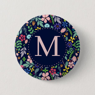 Foliage Modern Floral Monogram 6 Cm Round Badge