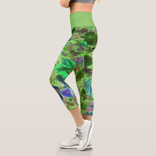Foliage Nature Pattern Green Capri Leggings