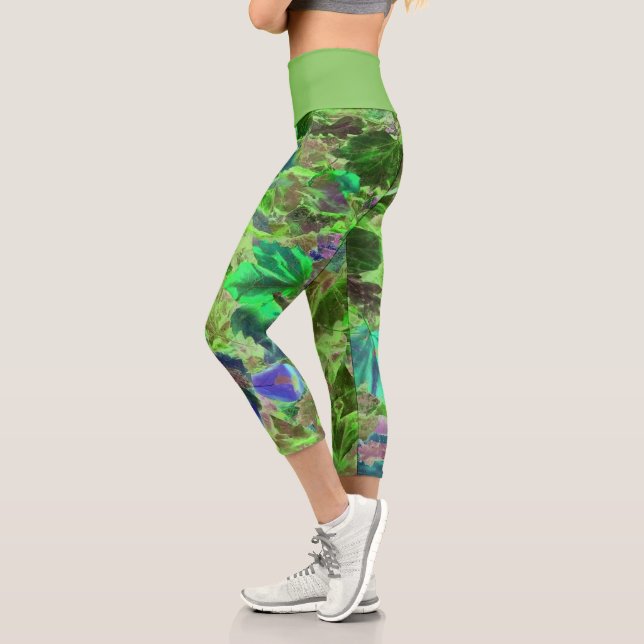 Foliage Nature Pattern Green Capri Leggings (Left)