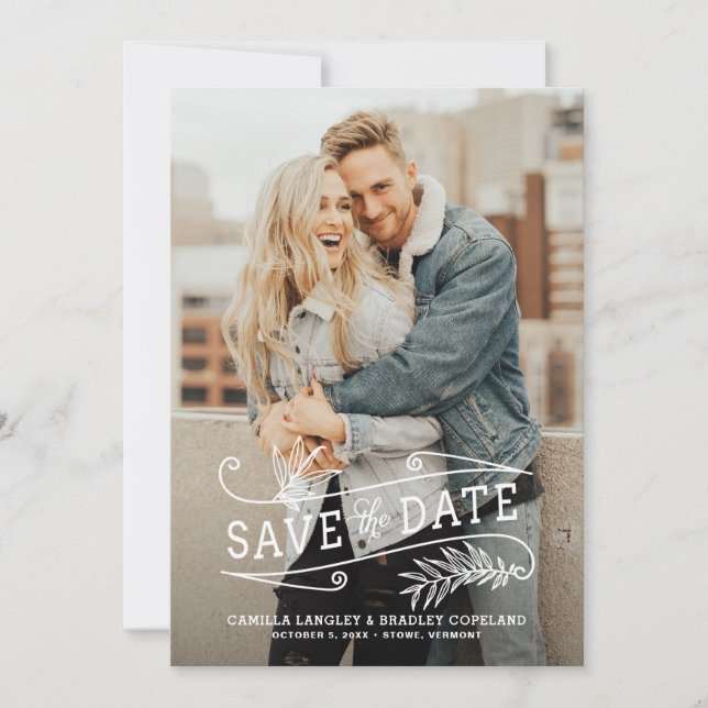 Foliage Overlay Vertical Photo Save the Date (Front)