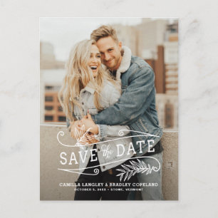 Foliage Overlay Vertical Photo Save the Date Announcement Postcard