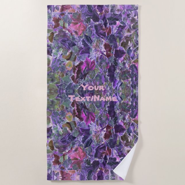 Foliage Pattern Purple Pink Abstract Nature Beach Towel (Front)