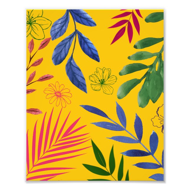 Foliage Pattern With Colorful Flowers Photo Print (Front)