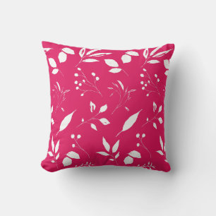 Foliage Raspberry Pink and White Cushion