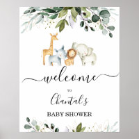 Foliage Safari Animals Baby Shower Welcome Sign