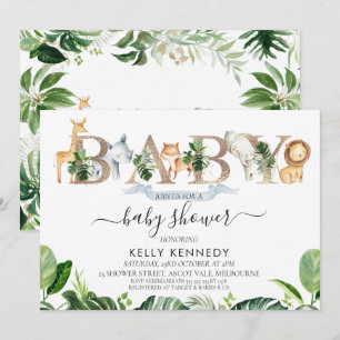 Foliage Safari Animals Word Baby Shower Invitation