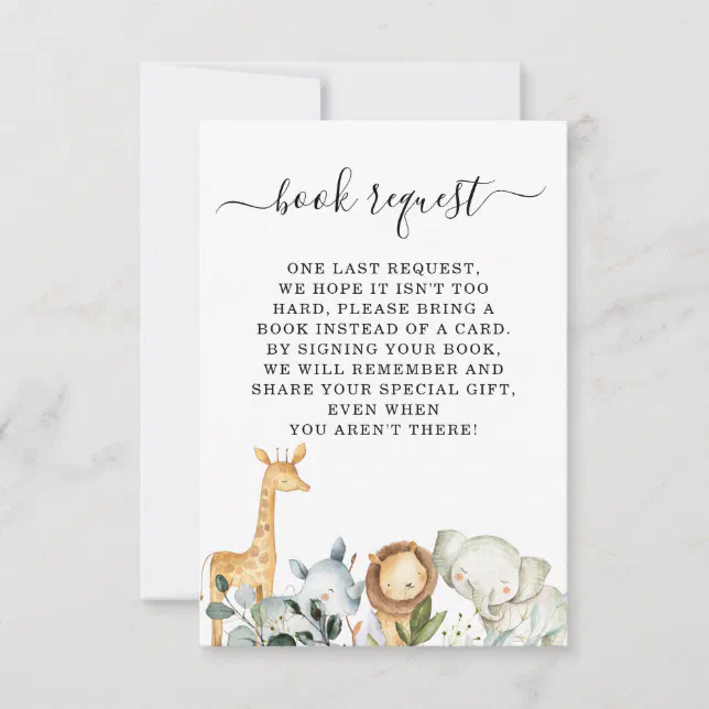 Foliage Safari Baby Shower Book Request Insert Invitation | Zazzle