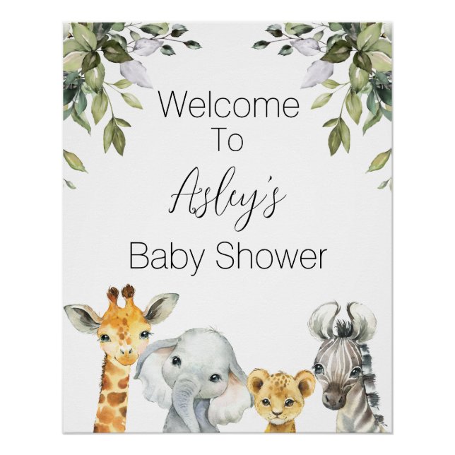 Foliage Safari Baby Shower Welcome Poster (Front)