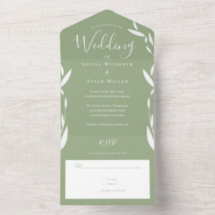 Foliage Sage Green White Wedding All In One Invita All In One Invitation