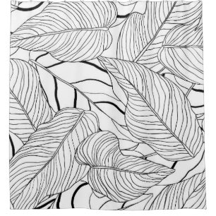 Foliage seamless pattern, long leaves line art ink shower curtain
