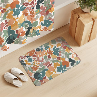 Foliage Teal Sage Mustard Terracotta Orange Bath Mat