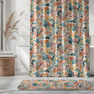 Foliage Teal Sage Terracotta Orange White Shower Curtain
