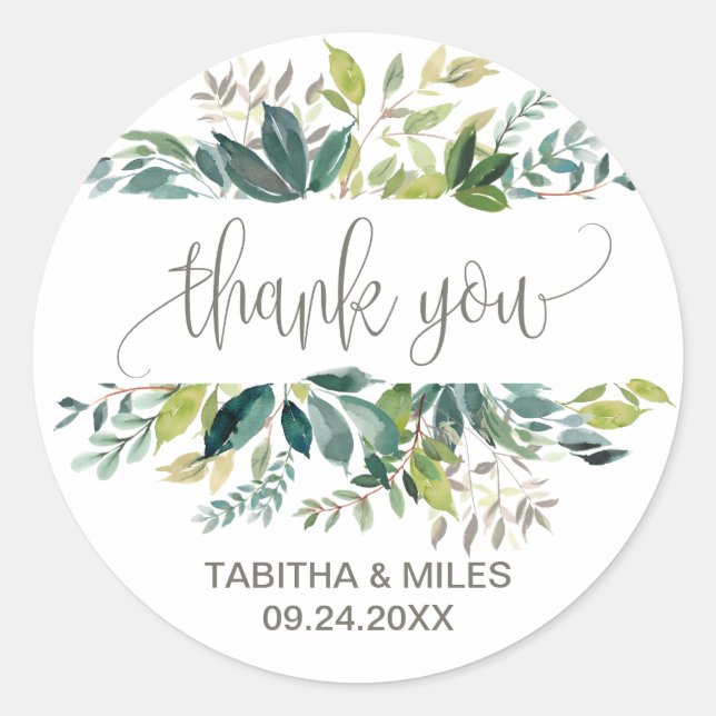 Foliage Thank You Wedding Favour Stickers (Front)